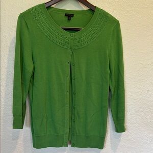 Talbots Green Cardigan Sweater Lightweight Knit